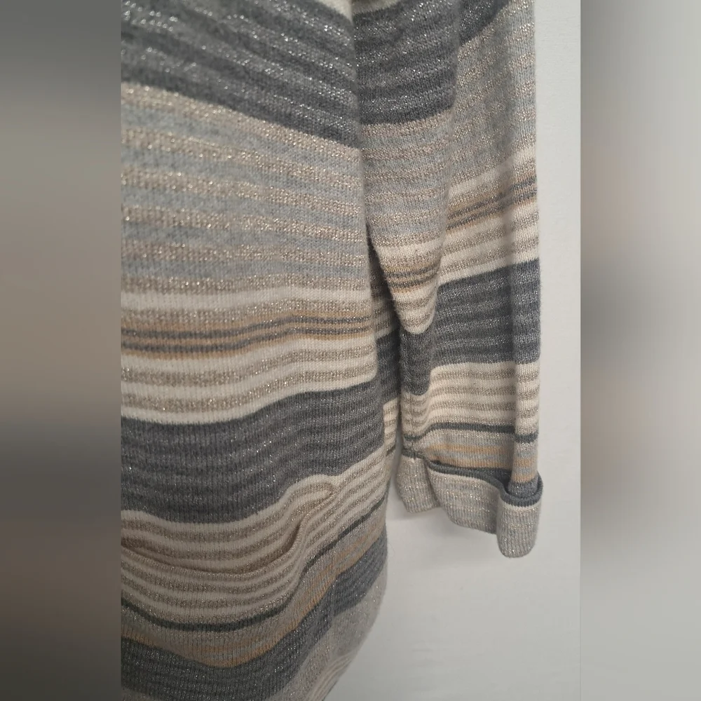 Croft & Barrow XL Pullover Sweater 3/4 Sleeve Striped Metallic Front Pockets
